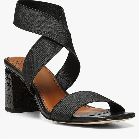 Donald Pliner Parly Stretch Elastic Square Toe Heeled Sandal - Picture 1 of 9